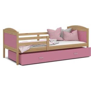 Łóżko z szufladą 190x80cm, kolor sosna-różowy