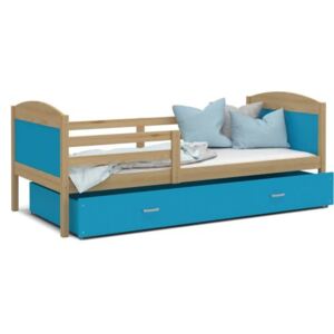Łóżko z szufladą 190x80cm, kolor sosna-niebieski