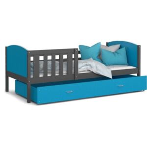 Łóżko z szufladą 200x90cm, kolor szaro-niebieski