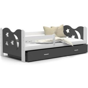 Łóżko z szufladą i barierką 190x80cm kolor biało-szary
