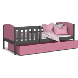 Łóżko z szufladą 200x90cm, kolor szaro-różowy