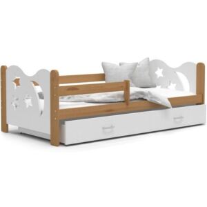 Łóżko z szufladą i barierką 190x80cm kolor olcha-biały