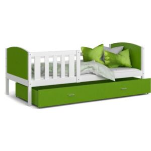 Łóżko z szufladą 200x90cm, kolor biało-zielony