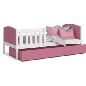 Łóżko z szufladą 200x90cm, kolor biało-różowy