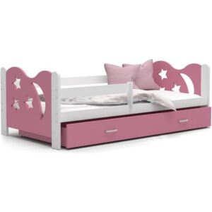 Łóżko z szufladą i barierką 190x80cm kolor biało-różowy