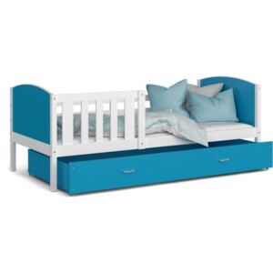 Łóżko z szufladą 200x90cm, kolor biało-niebieski