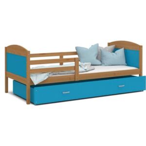 Łóżko z szufladą 190x80cm, kolor olcha-niebieski