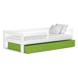 Łóżko z szufladą i barierką 190x80cm kolor biało-zielony