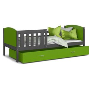 Łóżko z szufladą 200x90cm, kolor szaro-zielony