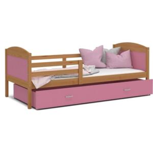 Łóżko z szufladą 190x80cm, kolor olcha-różowy