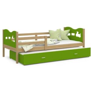 Łóżko podwójne wysuwane z szufladą 200x90cm, kolor sosna-zielony