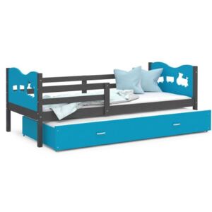 Łóżko podwójne wysuwane z szufladą 200x90cm, kolor szaro-niebieski