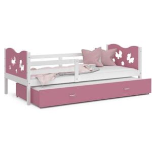 Łóżko podwójne wysuwane z szufladą 200x90cm, kolor biało-różowy