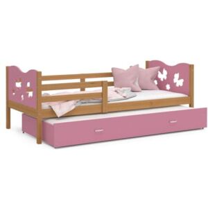 Łóżko podwójne wysuwane z szufladą 200x90cm, kolor olcha-różowy