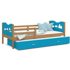 Łóżko podwójne wysuwane z szufladą 200x90cm, kolor olcha-niebieski