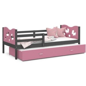 Łóżko podwójne wysuwane z szufladą 200x90cm, kolor szaro-różowy