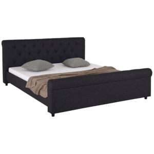 Atrakcyjne tapicerowane łóżko ze stylowym wezgłowiem, czarne
