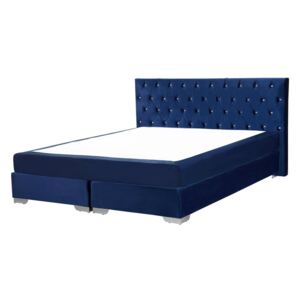 Łóżko kontynentalne welurowe 180 x 200 cm niebieskie DUCHESS