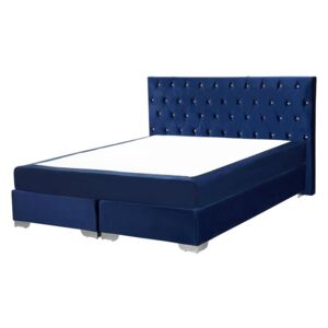 Łóżko kontynentalne welurowe 160 x 200 cm niebieskie DUCHESS