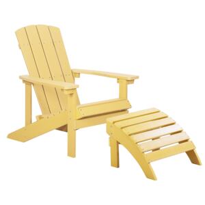Krzesło imitacja drewna ogrodowe na ganek z podłokietnikami i podnóżkiem zółteAdirondack Beliani