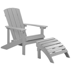 Krzesło imitacja drewna ogrodowe na ganek z podłokietnikami i podnóżkiem jasnoszare Adirondack Beliani