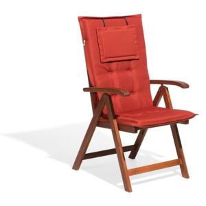 Krzesło ogrodowe ciemne drewno z poduszką czerwoną TOSCANA