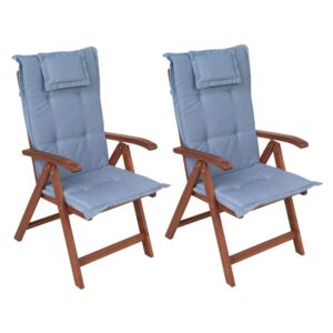 Zestaw 2 krzeseł ogrodowych ciemne drewno z poduszkami niebieskimi TOSCANA