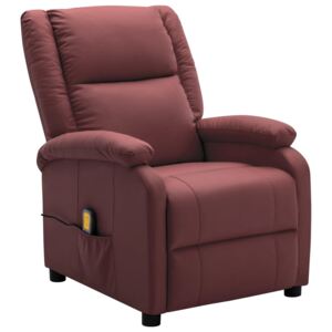 Rozkładany fotel masujący, winna czerwień, sztuczna skóra