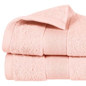 Miękki ręcznik łazienkowy z bawełny naturalnej 100%, elegancki różowy ręcznik z bordiurą ozdobioną