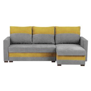 Szaro-żółta 3-osobowa narożna rozkładana sofa ze schowkiem Melart Frida