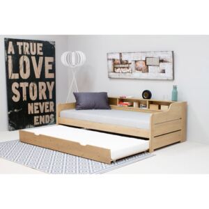 Łóżko z półką 90x200 cm, drewno olejowane + MDF