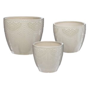 Doniczki ceramiczne, 3 sztuki, z ornamentem