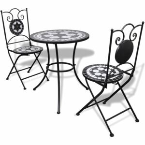 Stolik i 2 krzesła z mozaiką czarno-białą