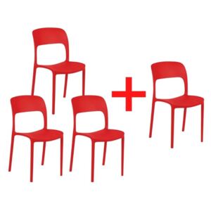 Krzesło do jadalni, czerwone 3 + 1 GRATIS