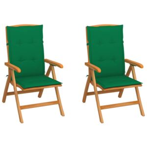 Krzesła ogrodowe z zielonymi poduszkami, 2 szt., drewno tekowe