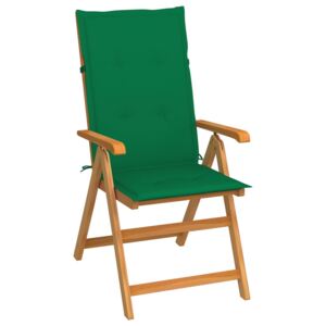 Krzesło ogrodowe z zielonymi poduszkami, drewno tekowe