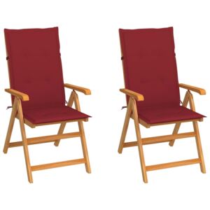 Krzesła ogrodowe, 2 szt., z poduszkami w kolorze wina, tekowe