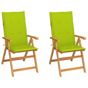 Krzesła ogrodowe, 2 szt., z jasnozielonymi poduszkami, tekowe