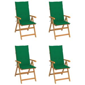 Krzesła ogrodowe, 4 szt., zielone poduszki, drewno tekowe