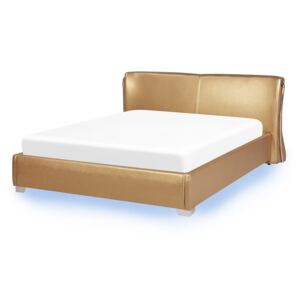 Łóżko skórzane z LED 160 x 200 cm złote PARIS