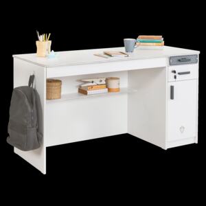 Masa de birou din pal, cu 3 sertare si 1 usa pentru tineret "White Large", L138xl58xH75 cm