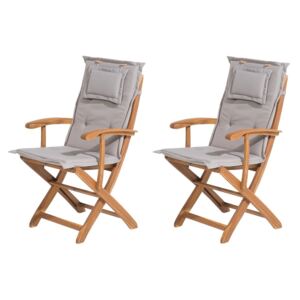 Zestaw 2 krzeseł ogrodowych drewnianych z poduchami szary/beż MAUI