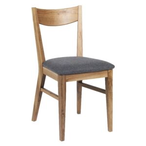Brązowe dębowe krzesło do jadalni z jasnoszarym siedziskiem Rowico Dylan