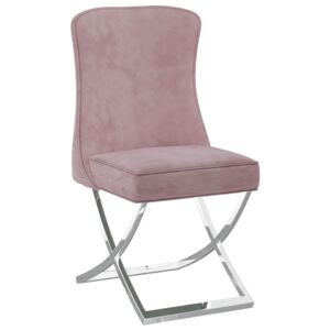Krzesło stołowe, różowe, 53x52x98 cm, obite aksamitem