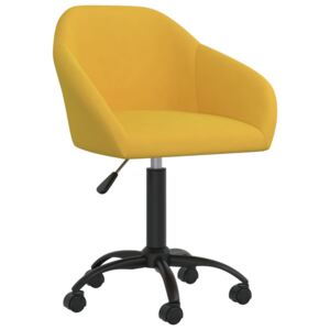 Obrotowe krzesło stołowe, żółte, obite aksamitem