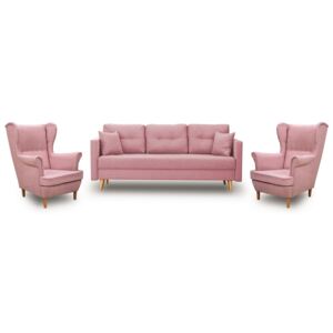 Zestaw Wypoczynkowy Skandynawski Sofa + 2 Fotele (A21 - PUDROWY RÓŻ | ENJOY EN19)