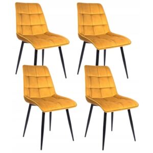 Zestaw 4x Krzesło Tapicerowane CHIC Żółte Welur Salon
