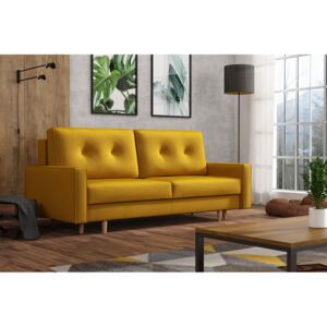 Żółta skandynawska rozkładana kanapa z funkcją spania - LILI