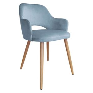 Niebieskoszare tapicerowane krzesło STAR materiał BL-06 z dębową nogą - Niebieski || Szary