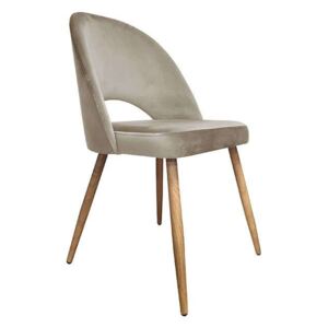 Szarobrązowe tapicerowane krzesło LUNA materiał MG-09 z nogą dębową - Szary || Brązowy